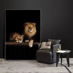 Tableau Lion et lionne fond noir