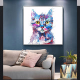 tableau abstrait chat bleu et violet