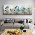 tableau peinture abstraite fleurs bleues
