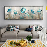 tableau peinture abstraite fleurs bleues