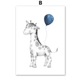 Cartoon Balloon Animal Lion Monkey Elephant Nordic Posters 