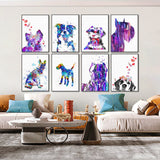 tableau abstrait chien violet