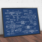 Tableau retro avion fond bleu