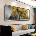 tableau photo noir et blanc arbre jaune