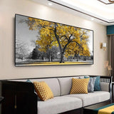 tableau photo noir et blanc arbre jaune
