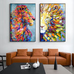 tableau moderne lion multicolore