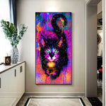 tableau peinture violette d’un chat