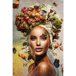 tableau peinture femme cheveux en fleurs