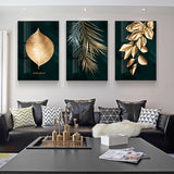 Nordic Decoration Golden Leaf Canvas Abstract Painting Wall 