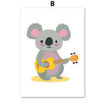Tableau enfant fond blanc koala guitariste