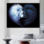 tableau visages lions ying yang