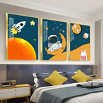 tableau dessin fusée et planète orange