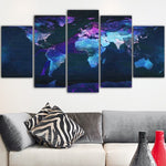 Tableau carte du monde bleue et violette | La maison des tableaux