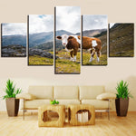 Tableau montagne vache marron et blanche