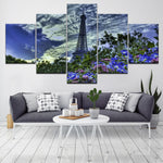 tableau Tour Eilfel et fleurs violettes