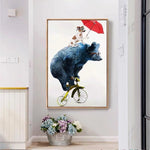 tableau chien et ours parapluie rouge