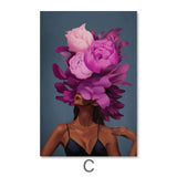 tableau femme cheveux fleurs violette