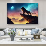 tableau lion avec un ciel magique