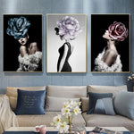 tableau abstrait visage femme fleurs grises