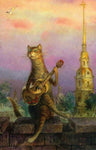 tableau peinture chat guitariste