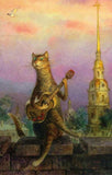 tableau peinture chat guitariste