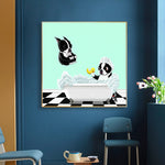 tableau chien saut dans la baignoire