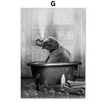 tableau baignoire éléphant noir et blanc