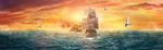 tableau peinture bateaux et coucher de soleil