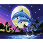 Affiche dauphins et lune