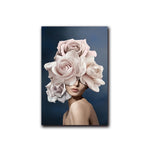 tableau femme visage fleurs roses