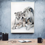 tableau photo de famille de lion sur fond blanc