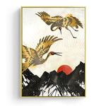 Affiche japonaise oiseaux en or