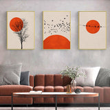 tableau dessin lune orange et arbre