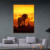 tableau moderne deux lions ciel orangé