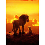 tableau moderne deux lions ciel orangé