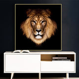 tableau visage lion fond noir