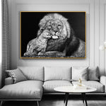 tableau photo noir et blanc lion et bébé