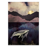 Nordic Abstract Whale Cloud Sea Mountain Canvas Art Poster 
