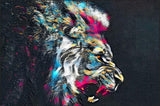 tableau moderne lion et couronne