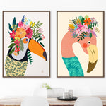 tableau toucan et fleurs