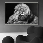 tableau photo noir et blanc lion et bébé
