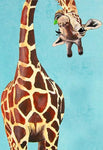 tableau peinture girafe fond bleu