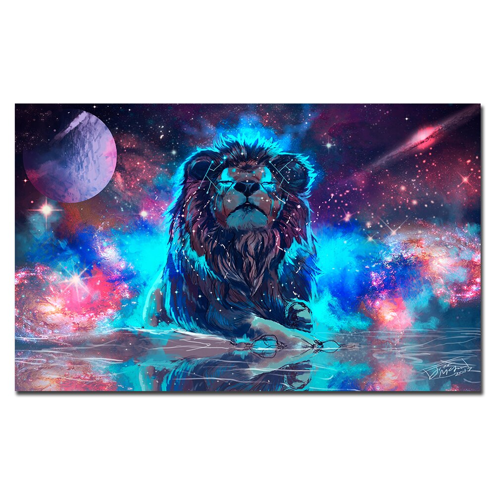 Tableau lion bleu