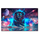tableau lion galactique bleu