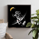 tableau noir et blanc astronaute parachute