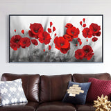tableau photo fleurs rouges en noir et blanc