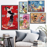 affiche peinture japonaise fond rouge