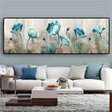 tableau peinture abstraite fleurs bleues