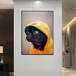 tableau chien blouson jaune