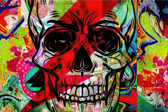 Tableau tête de mort crâne couleurs : déco street art